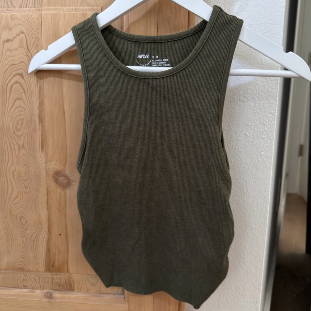 aerie Olive Ribbed Crewneck Tank